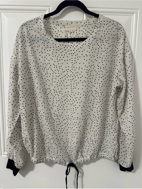 MELLODAY Sweaters - Mello Day for Anthropologie Polka Dot Drawstring Hem Blouse Medium
